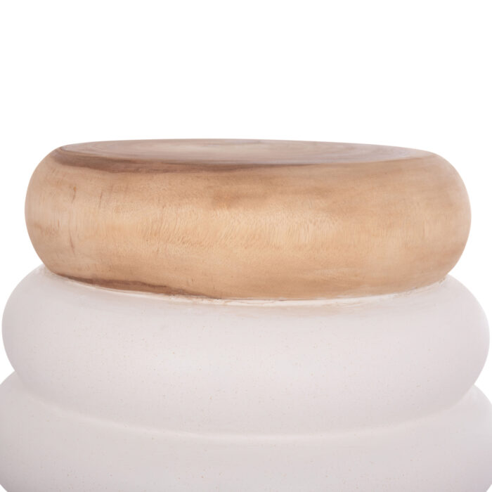 ΤΡΑΠΕΖΙ ΒΟΗΘΗΤΙΚΟ PUFFAT HM18172.02 FIBER CEMENT ΛΕΥΚΟ- ΞΥΛΟ TEAK TOP Φ45x46Υεκ. - Image 4