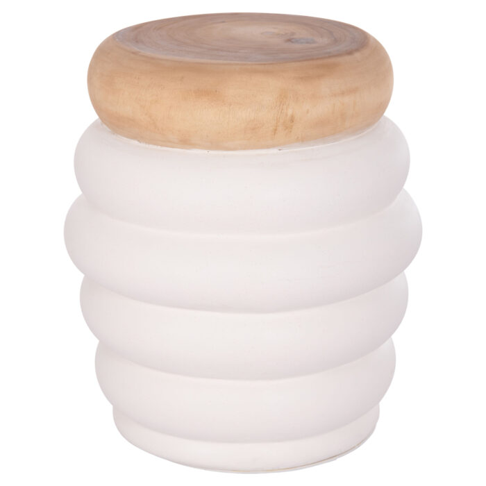 ΤΡΑΠΕΖΙ ΒΟΗΘΗΤΙΚΟ PUFFAT HM18172.02 FIBER CEMENT ΛΕΥΚΟ- ΞΥΛΟ TEAK TOP Φ45x46Υεκ. - Image 7
