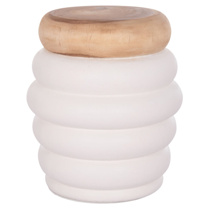 ΤΡΑΠΕΖΙ ΒΟΗΘΗΤΙΚΟ PUFFAT HM18172.02 FIBER CEMENT ΛΕΥΚΟ- ΞΥΛΟ TEAK TOP Φ45x46Υεκ. - Image 1
