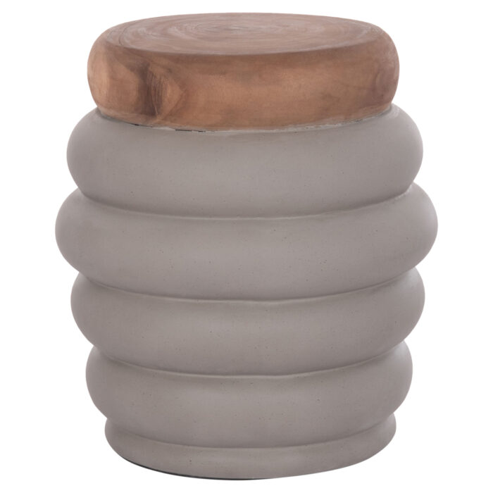 ΤΡΑΠΕΖΙ ΒΟΗΘΗΤΙΚΟ PUFFAT HM18172.03 FIBER CEMENT ΓΚΡΙ- ΞΥΛΟ TEAK TOP Φ45x46Υεκ. - Image 1