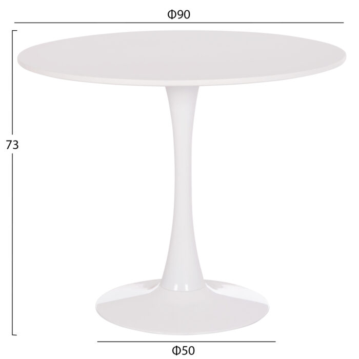 ΤΡΑΠΕΖΙ ΣΤΡΟΓΓΥΛΟ BROLIN HM18141.01 MDF TOP-ΒΑΣΗ ΜΕΤΑΛΛΙΚΗ--ΛΕΥΚΟ Φ90x73Υεκ - Image 2