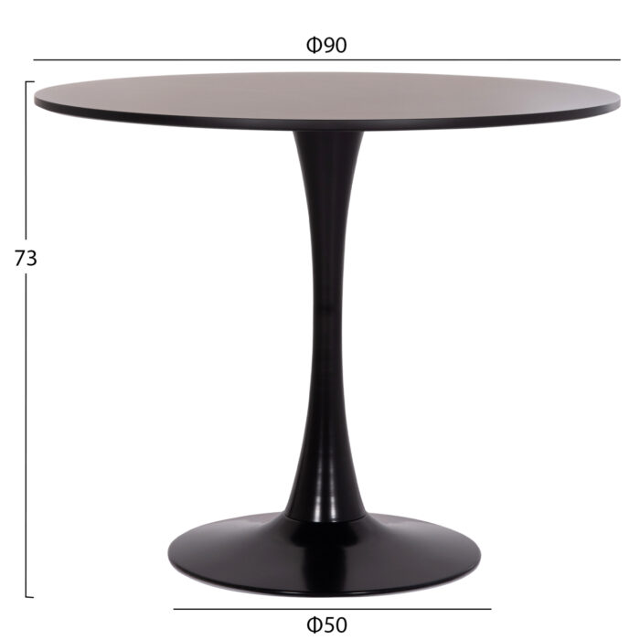 ΤΡΑΠΕΖΙ ΣΤΡΟΓΓΥΛΟ BROLIN HM18141.02 MDF TOP-ΒΑΣΗ ΜΕΤΑΛΛΙΚΗ--ΜΑΥΡΟ Φ90x73Υεκ - Image 2