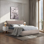 ΚΡΕΒΑΤΙ ΔΙΠΛΟ SANDRA HM732.03 ΜΠΕΖ ΥΦΑΣΜΑ & ΑΠΟΘΗΚΕΥΤΙΚΟΣ ΧΩΡΟΣ ΓΙΑ  ΣΤΡΩΜΑ 160x200εκ - Image 2