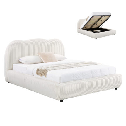 ΚΡΕΒΑΤΙ ΜΕ ΑΠΟΘ.ΧΩΡΟ KALLY HM729.03 ΜΠΕΖ FAUX FUR ΥΦΑΣΜΑ--ΓΙΑ ΣΤΡΩΜΑ 160x200εκ