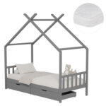 ΚΡΕΒΑΤΙ ΠΑΙΔΙΚΟ ΜΕ ΣΤΡΩΜΑ KLARICE HM21305.02 ΞΥΛΟ ΠΕΥΚΟΥ ΣΕ ΓΚΡΙ--ΣΤΡΩΜΑ 90x190εκ