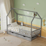 ΚΡΕΒΑΤΙ ΠΑΙΔΙΚΟ ΜΕ ΣΥΡΤΑΡΙΑ PHYLLIS HM21324.02 ΞΥΛΟ ΠΕΥΚΟΥ ΓΚΡΙ--ΜΕ ΣΤΡΩΜΑ 90x190εκ - Image 2