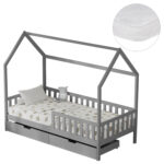 ΚΡΕΒΑΤΙ ΠΑΙΔΙΚΟ ΜΕ ΣΥΡΤΑΡΙΑ PHYLLIS HM21324.02 ΞΥΛΟ ΠΕΥΚΟΥ ΓΚΡΙ--ΜΕ ΣΤΡΩΜΑ 90x190εκ