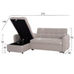 ΓΩΝΙΑΚΟΣ ΚΑΝΑΠΕΣ-ΚΡΕΒΑΤΙ ΑΝΑΣΤΡΕΨΙΜΟΣ NEZU HM3294.02 ΜΠΕΖ ΥΦΑΣΜΑ 210x140x78Υεκ. - Image 2