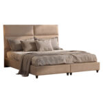 ΚΡΕΒΑΤΙ ΥΠΕΡΔΙΠΛΟ MILO ΑΠΟ ΣΚΟΥΡΟ ΜΠΕΖ ΥΦΑΣΜΑ HM628.22 ΓΙΑ ΣΤΡΩΜΑ 180x200 εκ.